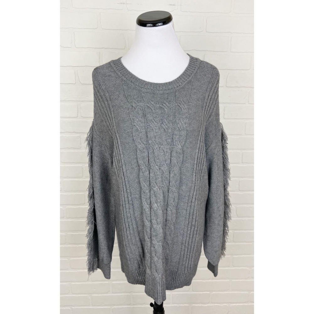 Maurices Fringe Sleeve Cable Knit Stretchy Sweater Gray Size 0X